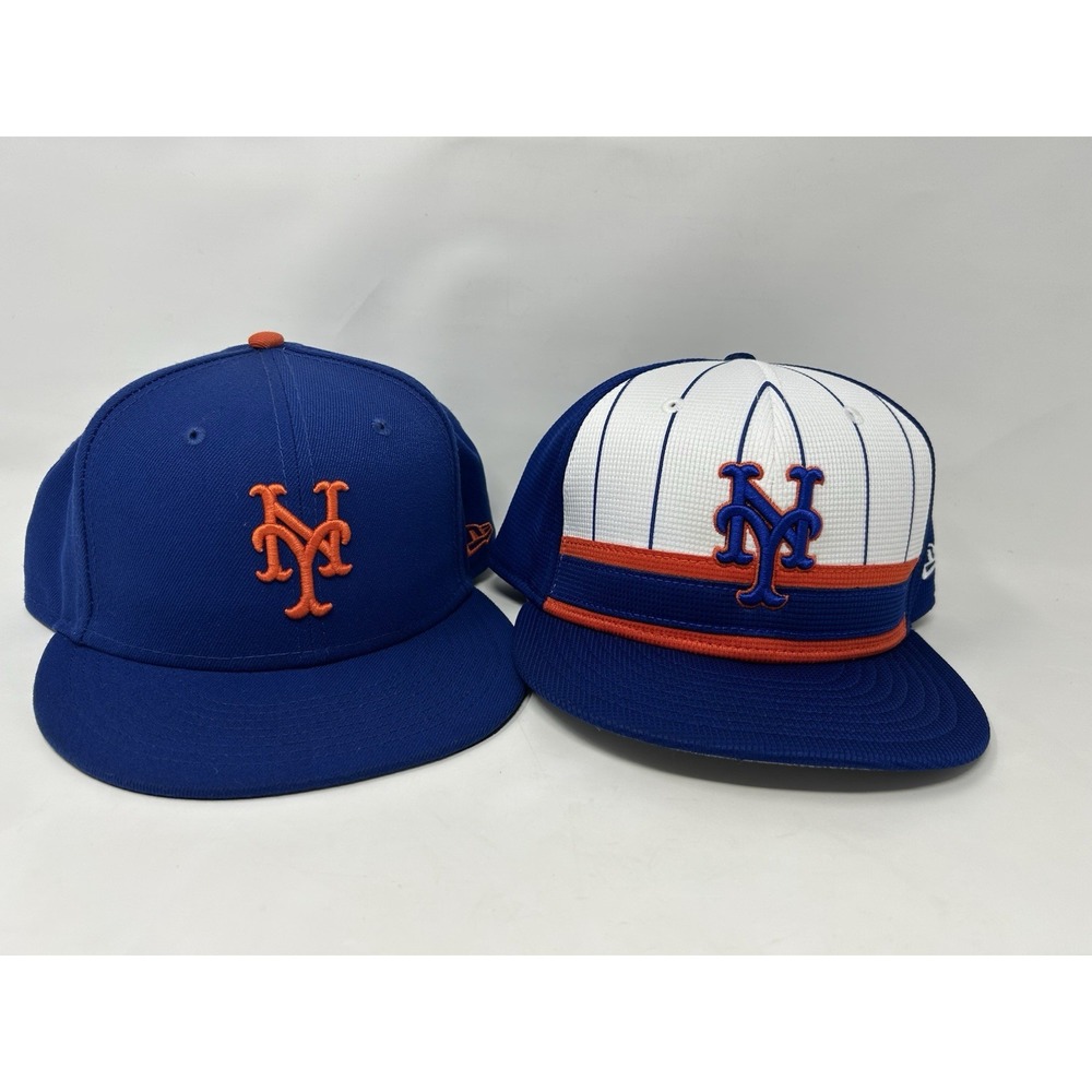 New Era Lot of 2 59fifty New York Mets Blue Orange On-Field Cap Hats Size 7 1/2